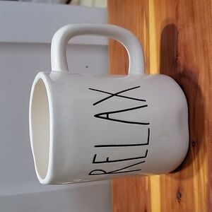 Rae Dunn RELAX relax Coffee Cup Mug white and black